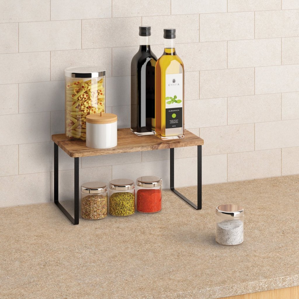 Metaltex York Lava Kruidenrek 1 Etage 19X32X16 Cm Acacia Hout/Zwart Metaal