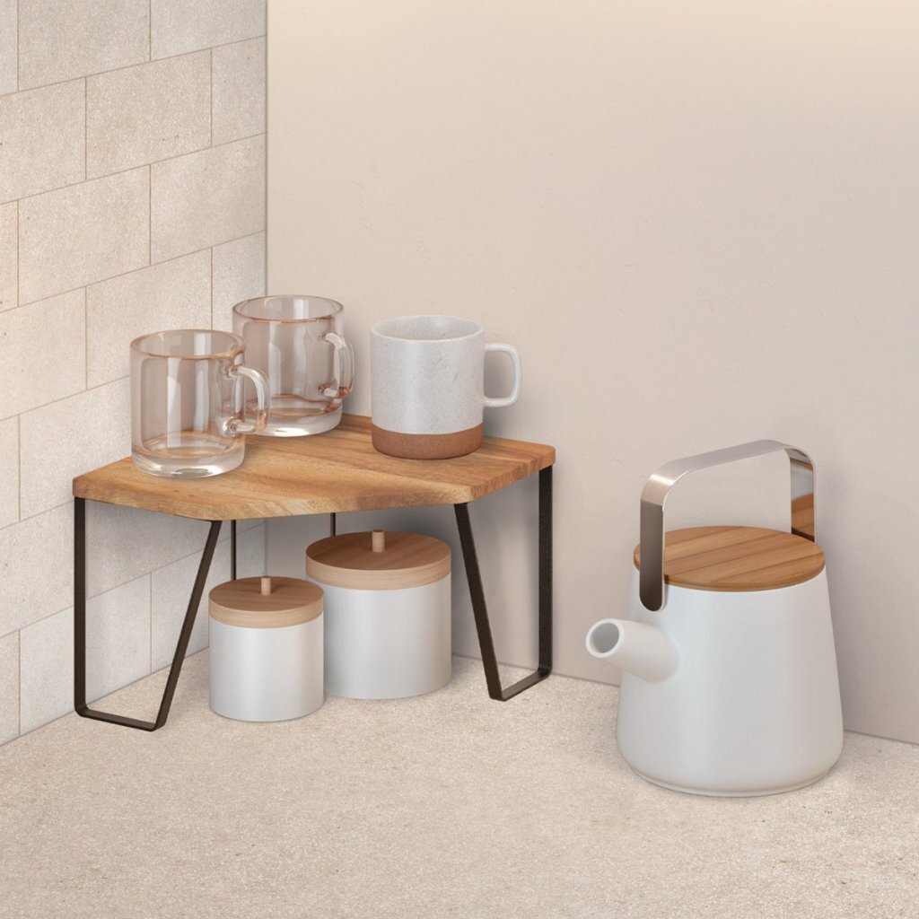 Metaltex York Lava Kruidenrek Hoek 25X25X16 Cm Acacia Hout/Zwart Metaal
