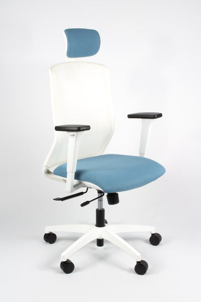 Linea Fabbrica Tekna White 01/Pt Lichtblauw/Wit Bureaustoel Met 3D Armleuning + Hoofdsteun