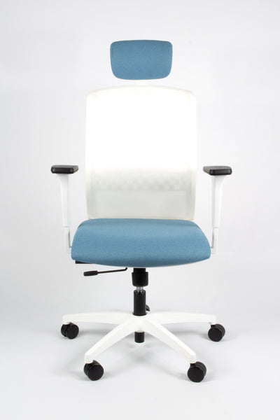 Linea Fabbrica Tekna White 01/Pt Lichtblauw/Wit Bureaustoel Met 3D Armleuning + Hoofdsteun