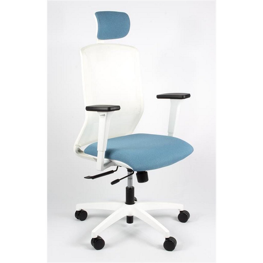 Linea Fabbrica Tekna White 01/Pt Lichtblauw/Wit Bureaustoel Met 3D Armleuning + Hoofdsteun