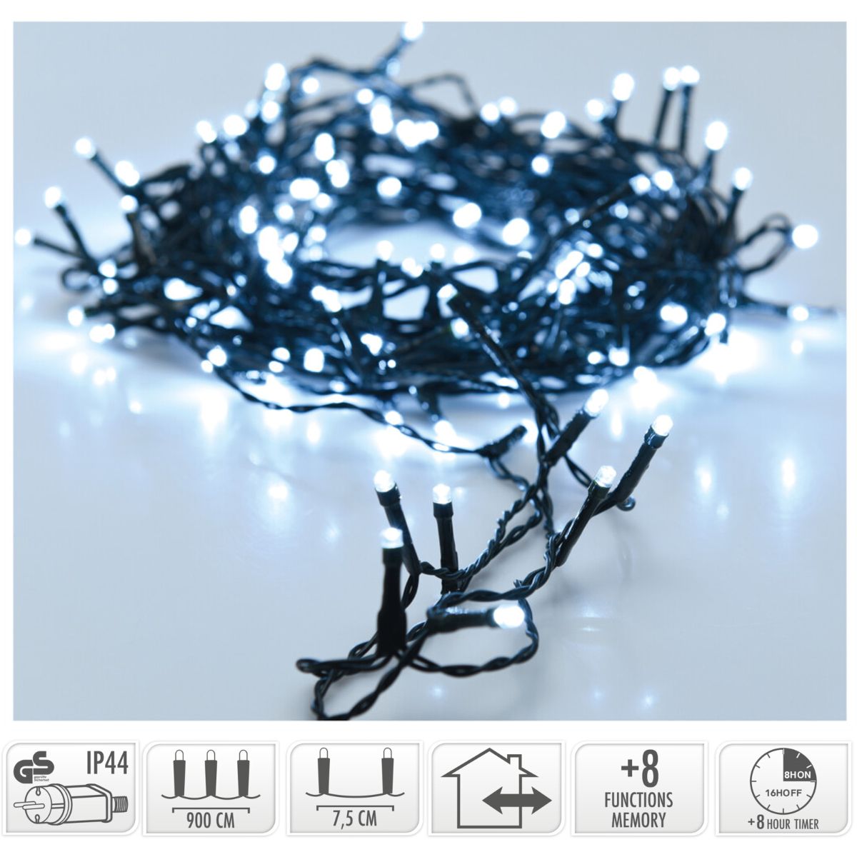 Kerstverlichting 120 Led- 9M - Wit - Timer - Lichtfuncties - Geheugen - Buiten