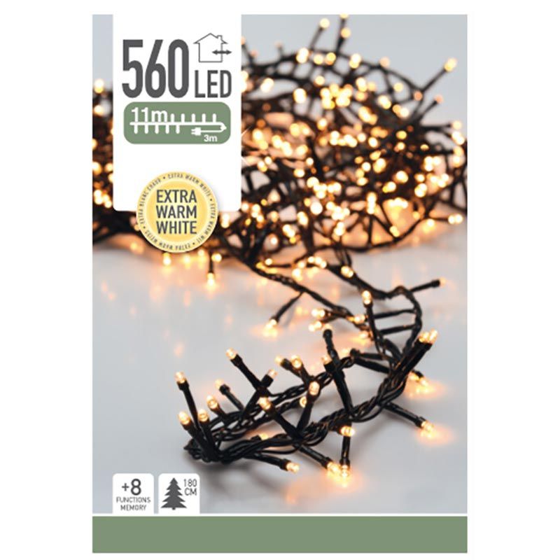 Microcluster - 560 Led - 11M - Extra Warm Wit - Timer - Lichtfuncties - Geheugen - Buiten