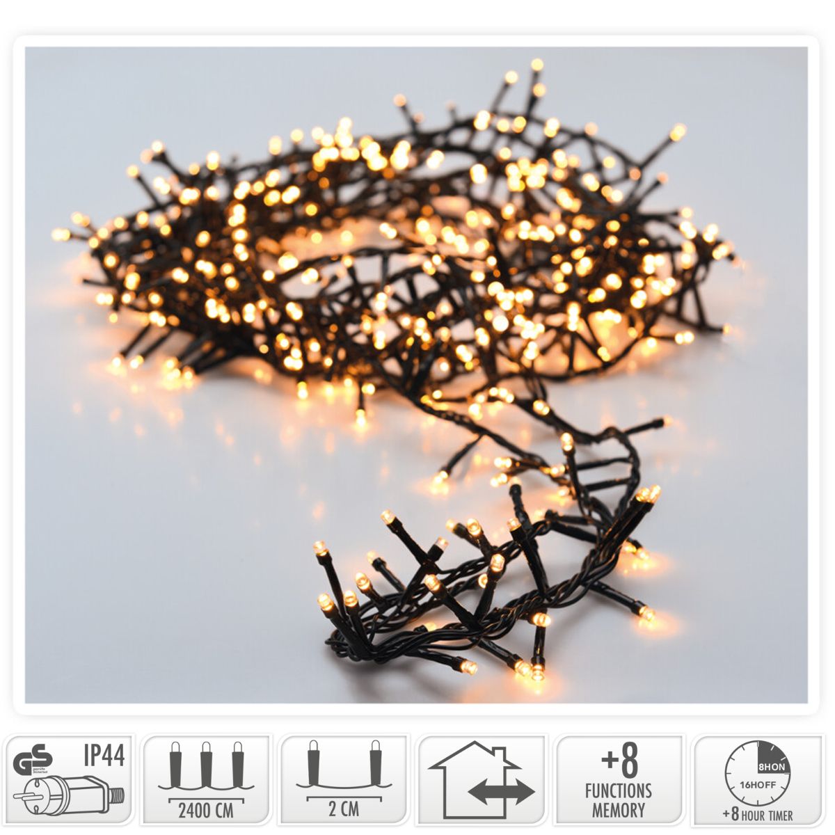 Microcluster - 1200 Led - 24M - Extra Warm Wit - Timer - Lichtfuncties - Geheugen - Buiten