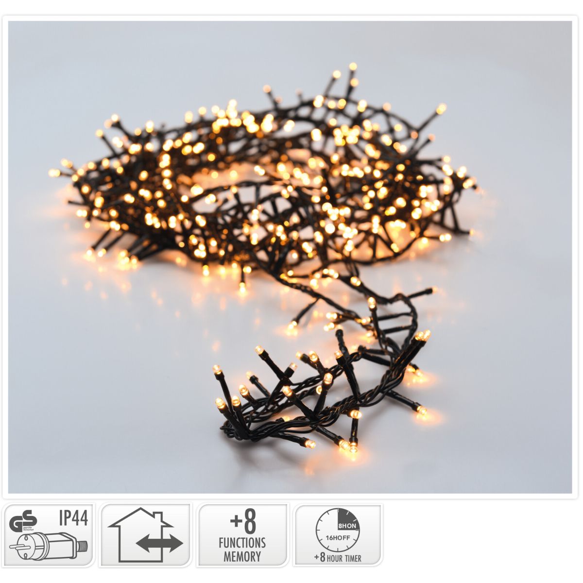 Microcluster - 400 Led - 8M - Extra Warm Wit - Timer - Lichtfuncties - Geheugen - Buiten