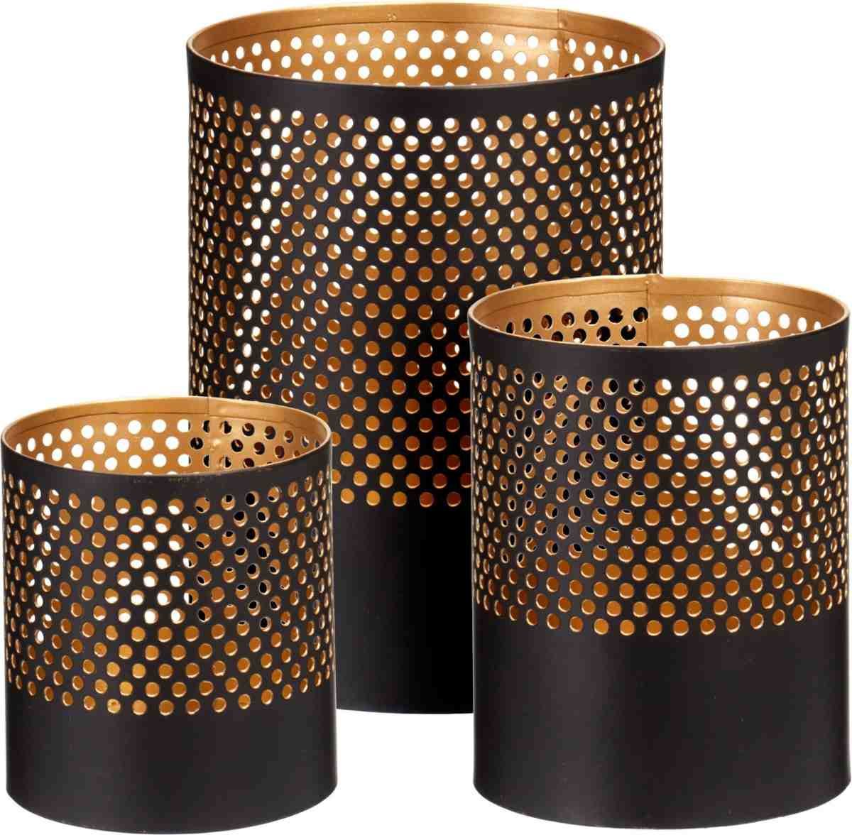 Theelichthouders - 3X - Zwart Met Goud
