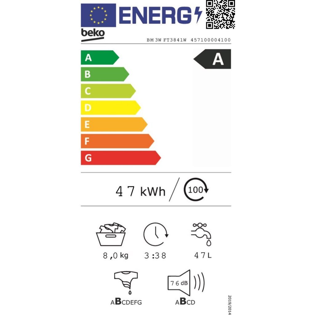 Beko Bm3Wft3841W Wasmachine 8 Kg Wit/Zwart