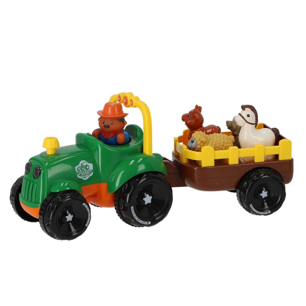 Tractor Met Aanhanger + 4 Dieren + Licht En Geluid