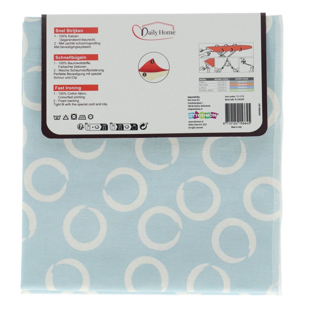 Daily Home Strijkhoes Basic L 127X42 Cm Katoen/Schuim/Lichtblauw/Wit