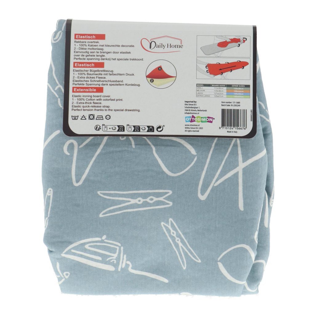 Daily Home Strijkhoes Stretch M 122X40 Cm Lichtblauw/Wit