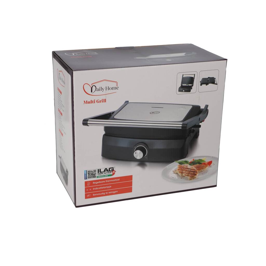 Daily Home Contactgrill 750W Zwart/Zilver