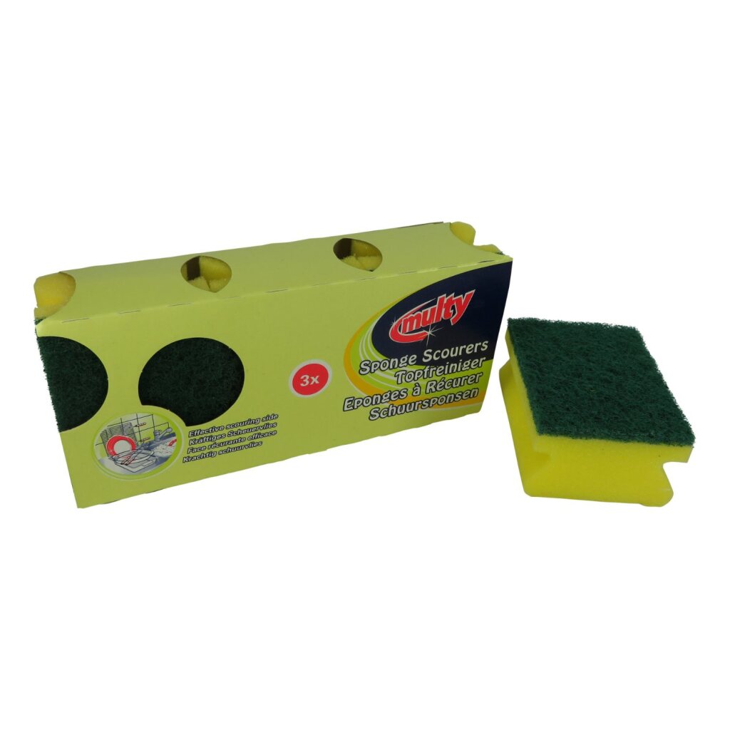 Multy Schuursponsen Met Handgreep 3 Stuks Geel/Groen
