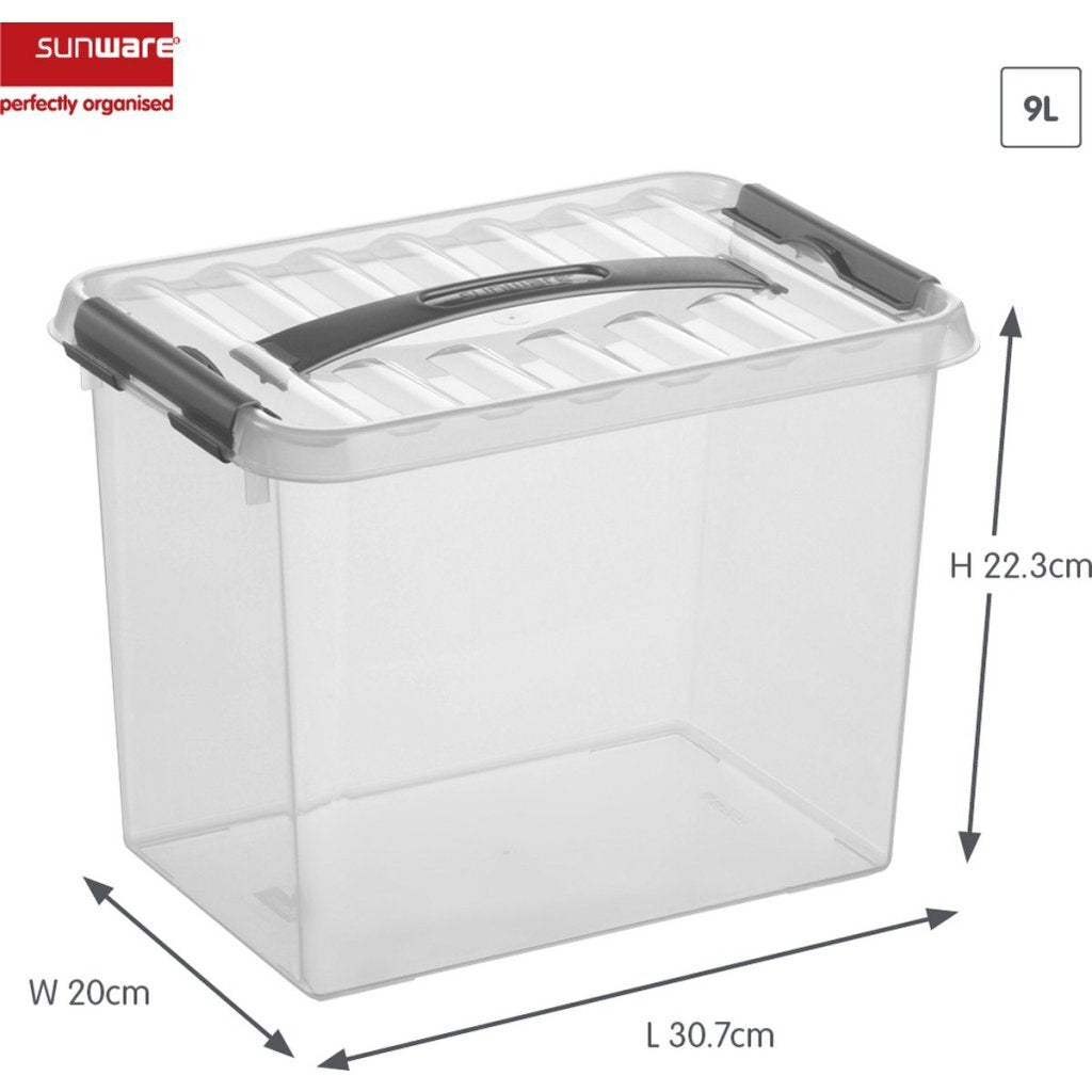 Sunware Q-Line Opbergbox 9L 30X20X22.3 Cm Transparant/Grijs