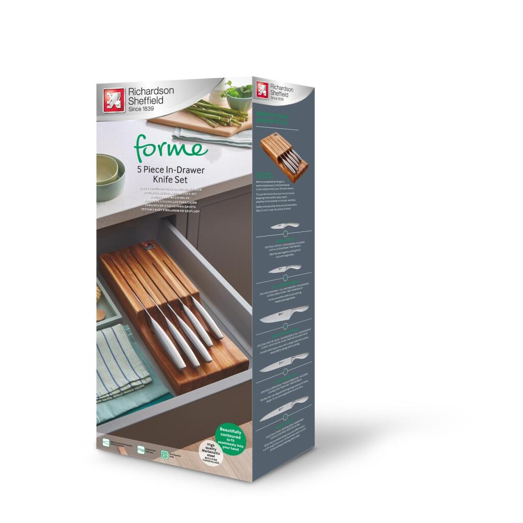 Richardson Sheffield Forme Acacia Houten Messenblok Voor Lade 5-Delig Rvs/Zilver