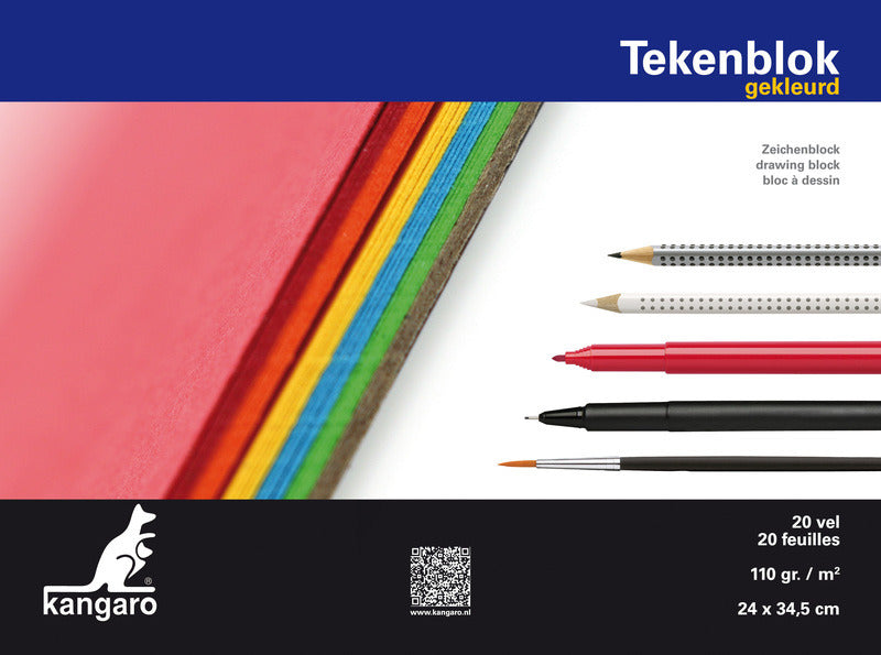 Kangaro K-5588 Tekenblok A4+ (24X34,5Cm) 110 Gram 20 Vel Assorti