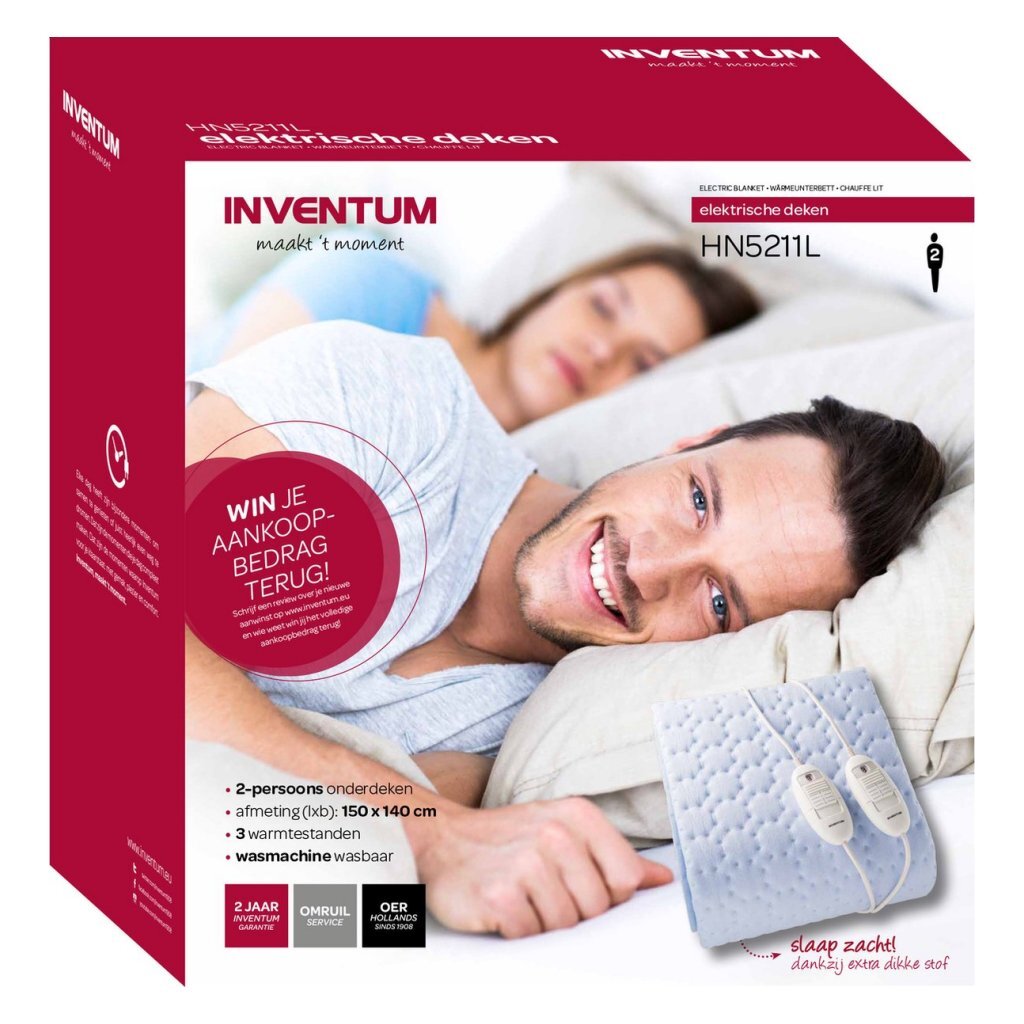 Inventum Hn5211L 2 Persoons Elektrische Deken 150X140 Cm Lichtblauw/Fleece