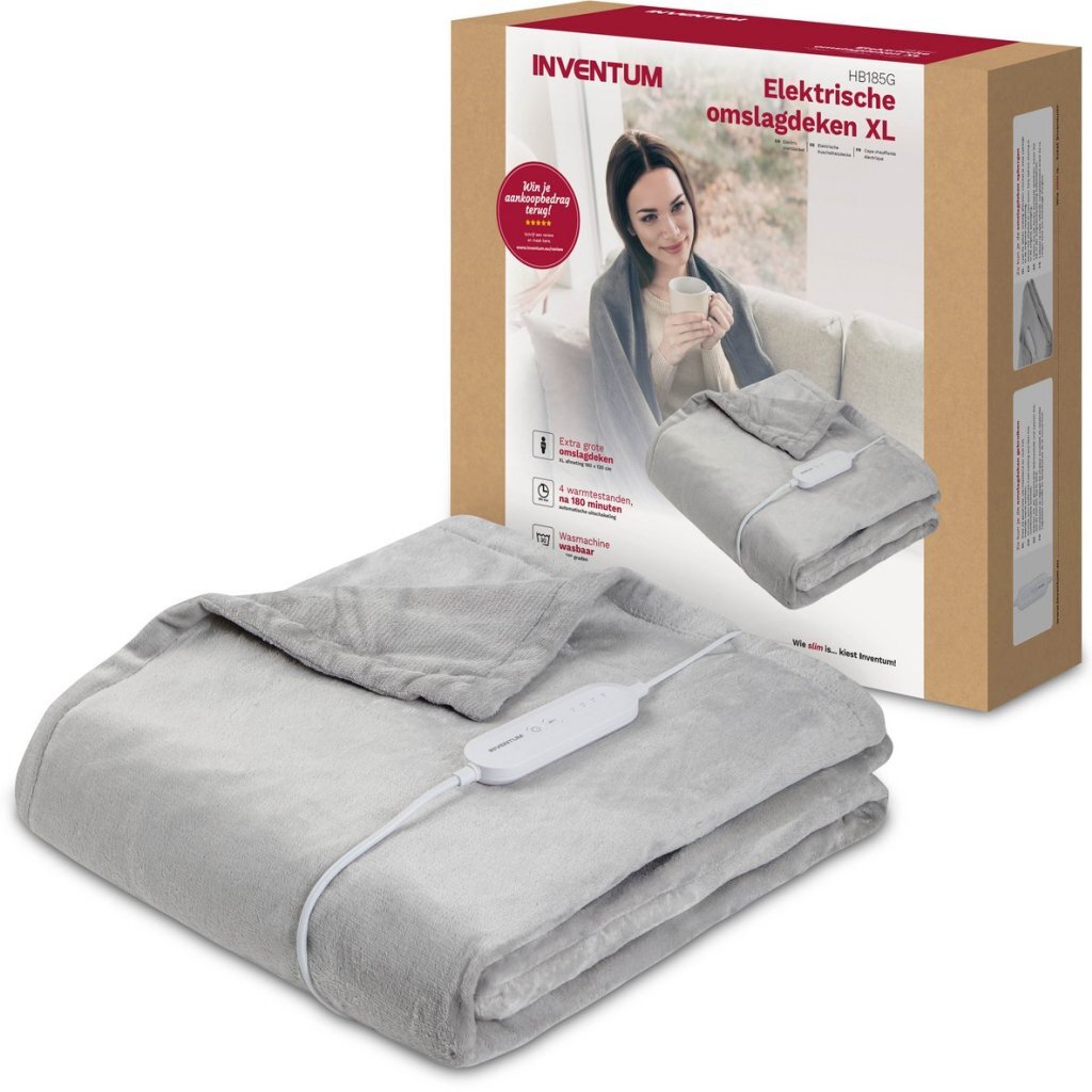 Inventum Hb185G Elektrische Deken 180X130 Cm Grijs/Fleece