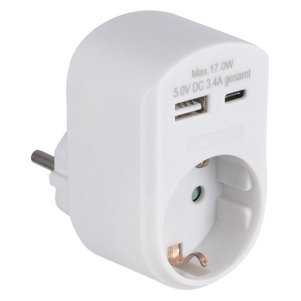Scanpart Doorvoerstekker Met Ra En 1X Usb-A + 1X Usb-C Wit