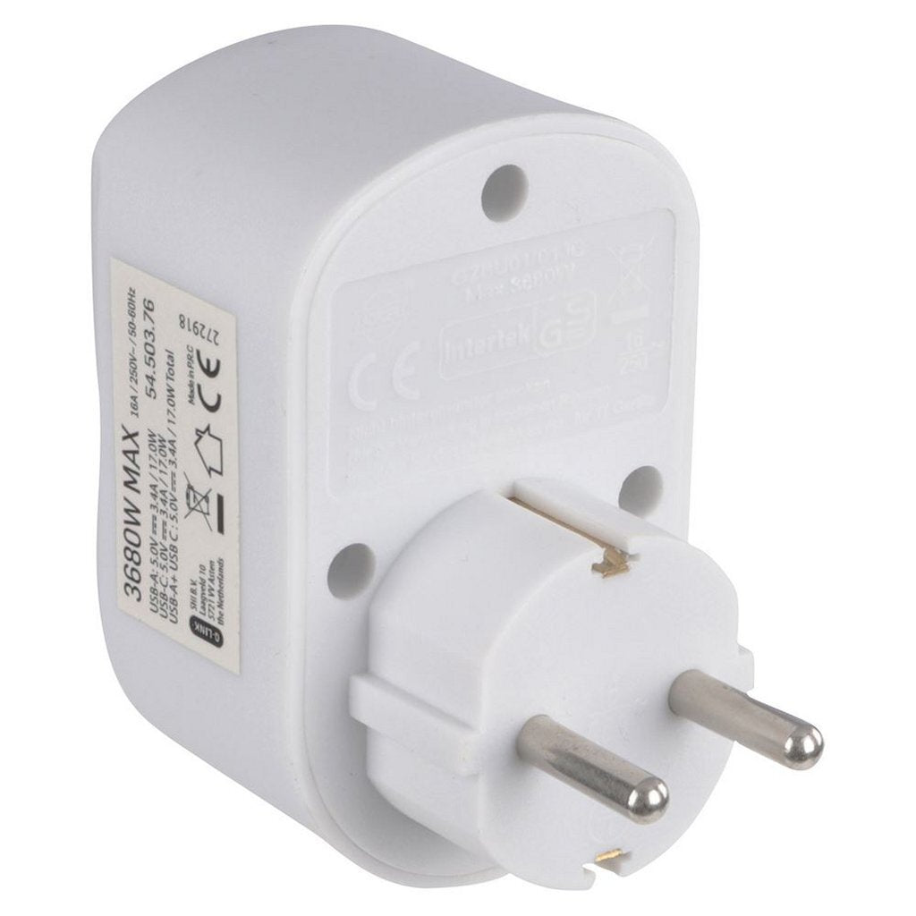 Scanpart Doorvoerstekker Met Ra En 1X Usb-A + 1X Usb-C Wit
