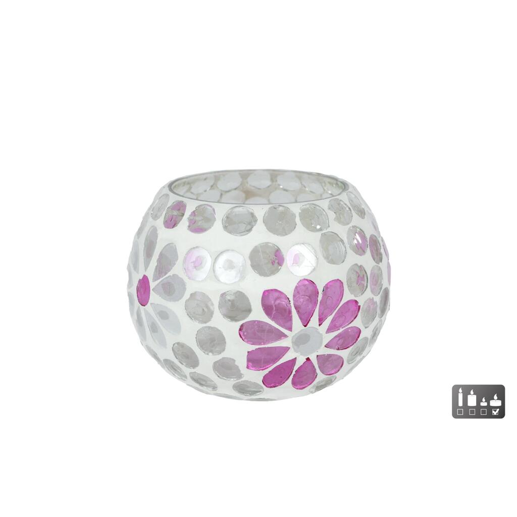 Overige Merken Glazen Windlicht Holly 9X8X8 Cm Wit/Roze