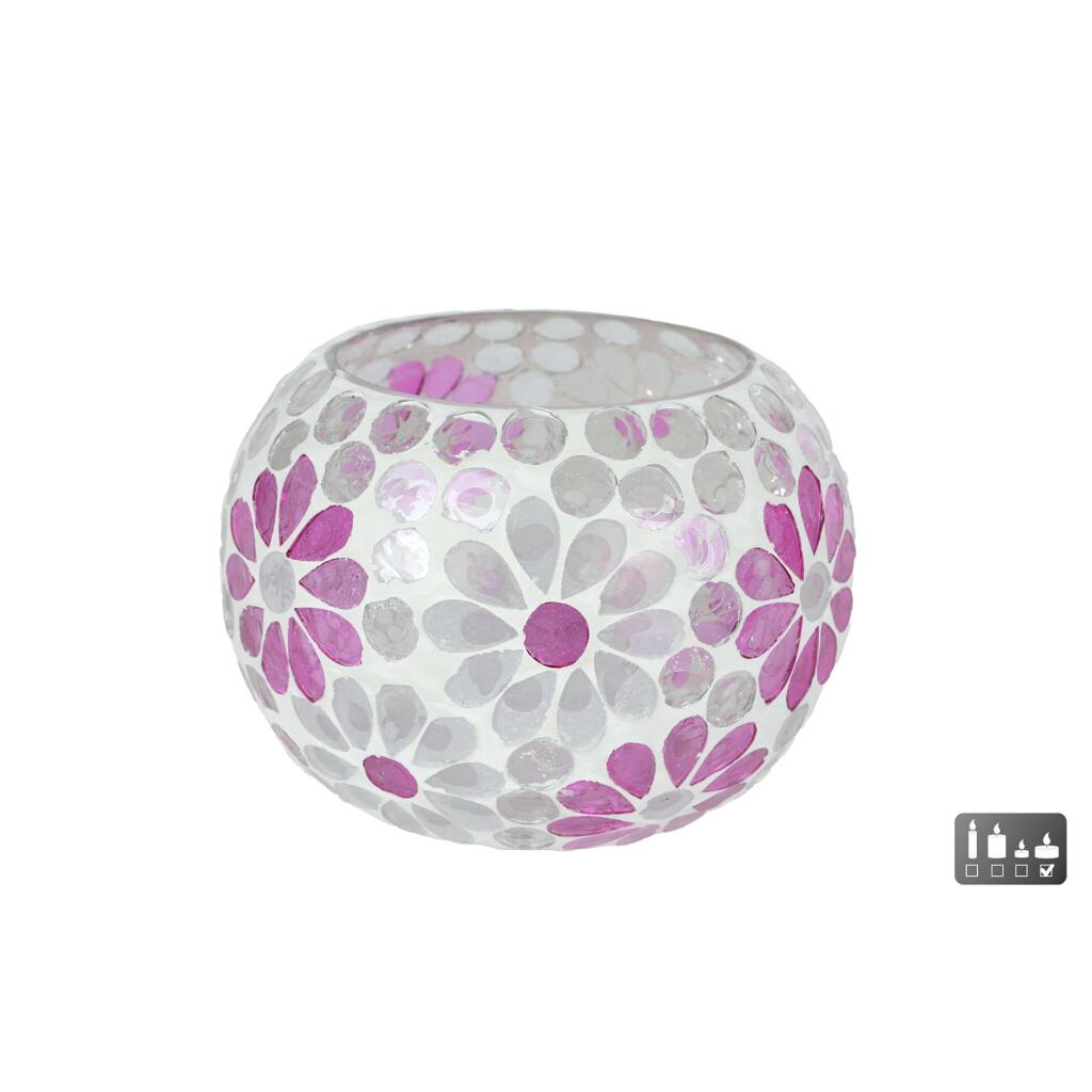 Overige Merken Glazen Windlicht Holly 10X14X14 Cm Wit/Roze