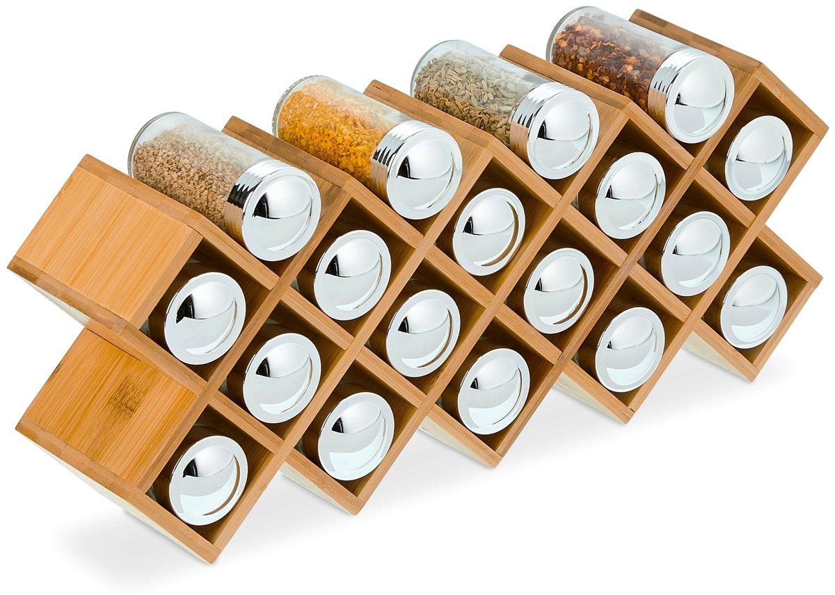 Ceruzo Kruidenrek Met 18 Glazen Kruidenpotjes - Met Labels En Stift