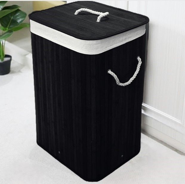 Ceruzo Bamboe Wasmand Met Deksel - 72L - Zwart