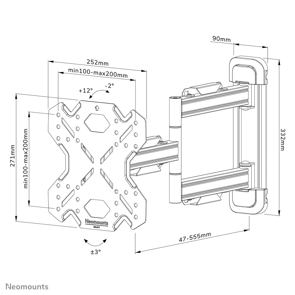 Neomounts Wl40S-850Bl12 Full Motion Wandsteun Voor Schermen Tot 55 Inch Zwart