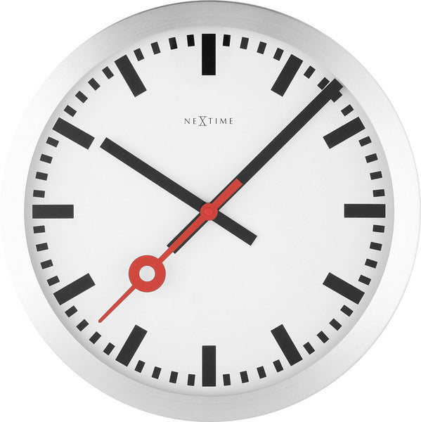 Nextime Ne-3999St Wandklok Dia. 35 Cm, Geborsteld Aluminium, 'Station'