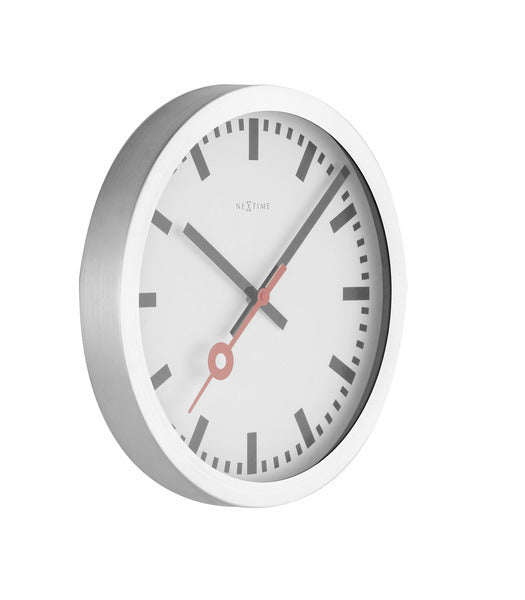 Nextime Ne-3999St Wandklok Dia. 35 Cm, Geborsteld Aluminium, 'Station'