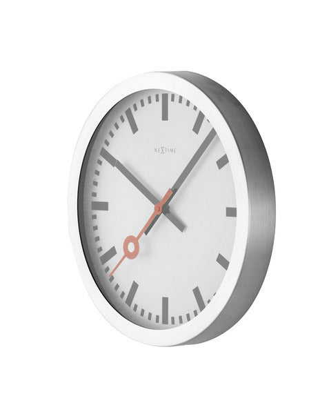 Nextime Ne-3999St Wandklok Dia. 35 Cm, Geborsteld Aluminium, 'Station'