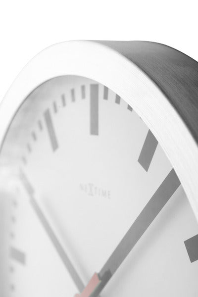 Nextime Ne-3999St Wandklok Dia. 35 Cm, Geborsteld Aluminium, 'Station'