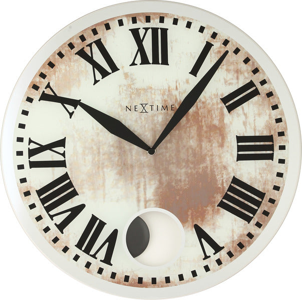 Nextime Ne-8162 Wandklok Dia. 43 X 4.2 Cm, Glas, Wit, 'Romana'