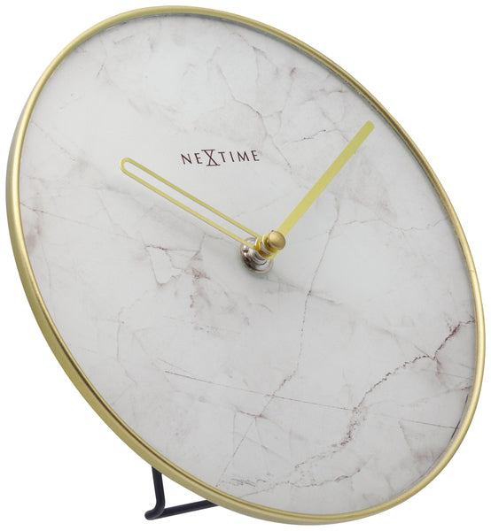 Nextime Ne-5222Wi - Tafelklok - Ø 20 Cm - Glas / Metaal - Wit - 'Marble'