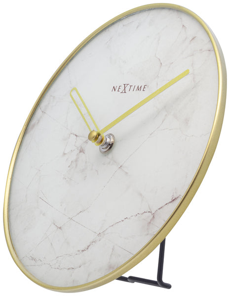Nextime Ne-5222Wi - Tafelklok - Ø 20 Cm - Glas / Metaal - Wit - 'Marble'