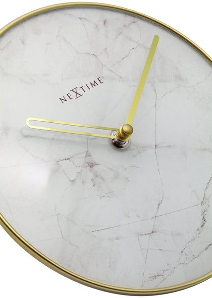 Nextime Ne-5222Wi - Tafelklok - Ø 20 Cm - Glas / Metaal - Wit - 'Marble'