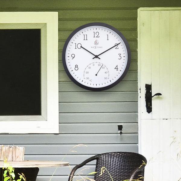 Nextime Ne-4313 Marigold Buitenklok Met Temperatuur Aanduiding 30.5 Cm Zwart/Wit