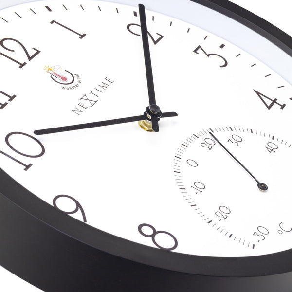 Nextime Ne-4313 Marigold Buitenklok Met Temperatuur Aanduiding 30.5 Cm Zwart/Wit