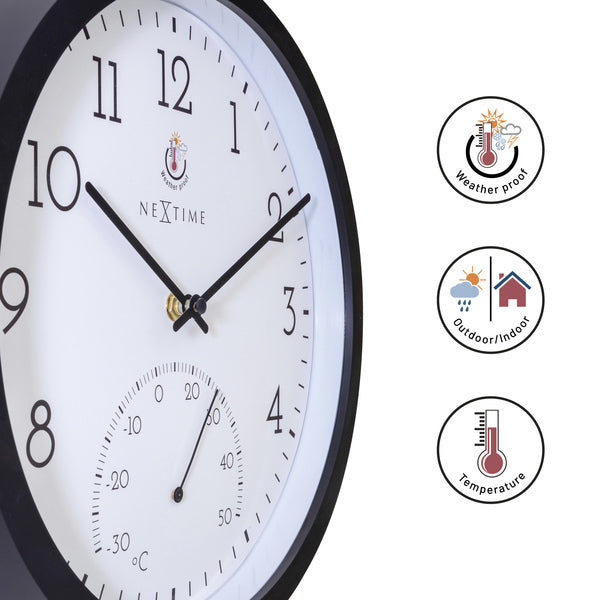 Nextime Ne-4313 Marigold Buitenklok Met Temperatuur Aanduiding 30.5 Cm Zwart/Wit