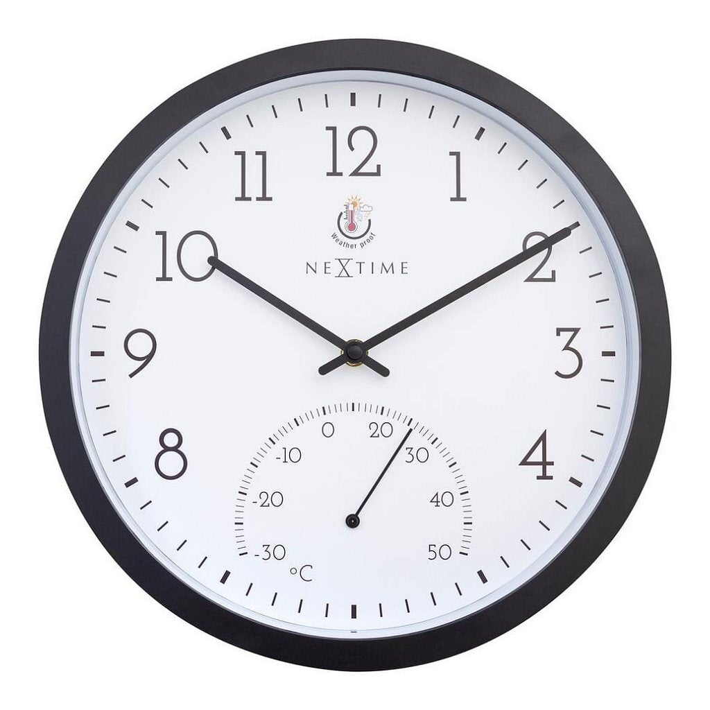Nextime Ne-4313 Marigold Buitenklok Met Temperatuur Aanduiding 30.5 Cm Zwart/Wit