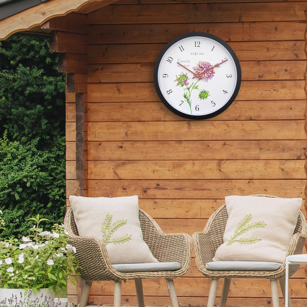 Nextime Ne-4317 Buitenklok Knautia 30.5 Cm Zwart/Wit