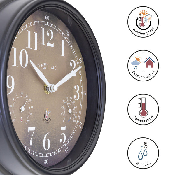 Nextime Ne-4318Br Buitenklok Jasmine + Thermo- En Hydrometer 23.5 Cm Zwart/Koper