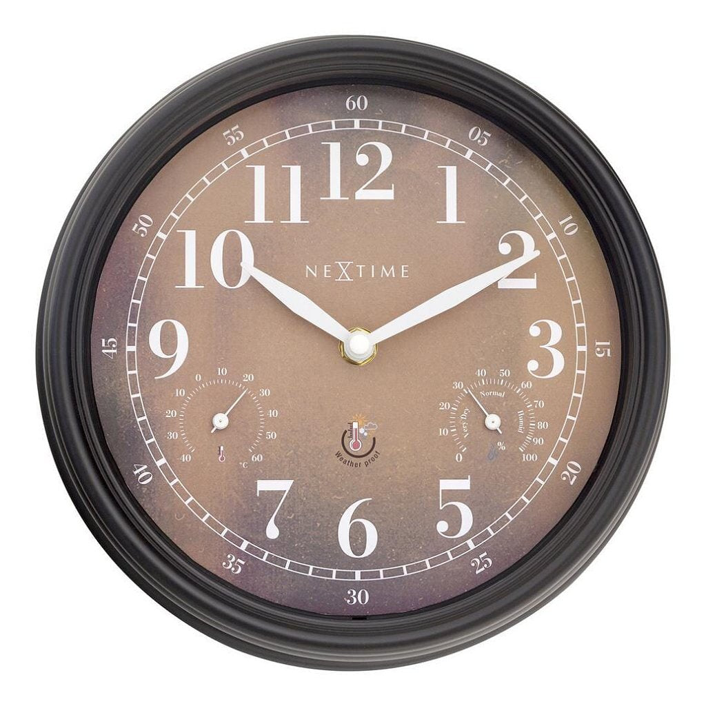 Nextime Ne-4318Br Buitenklok Jasmine + Thermo- En Hydrometer 23.5 Cm Zwart/Koper