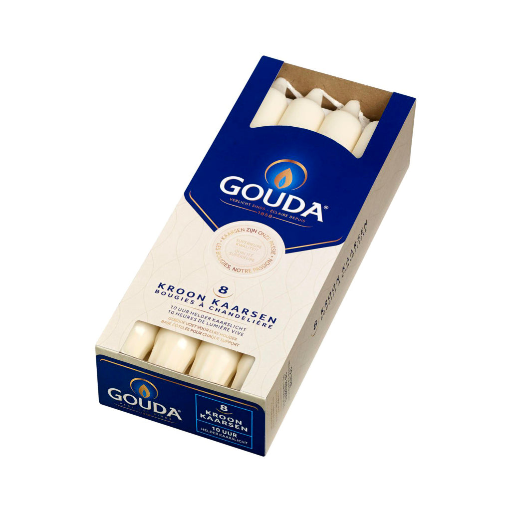 Gouda Kroonkaarsen 24X2.4 Cm 8 Stuks Ivoor