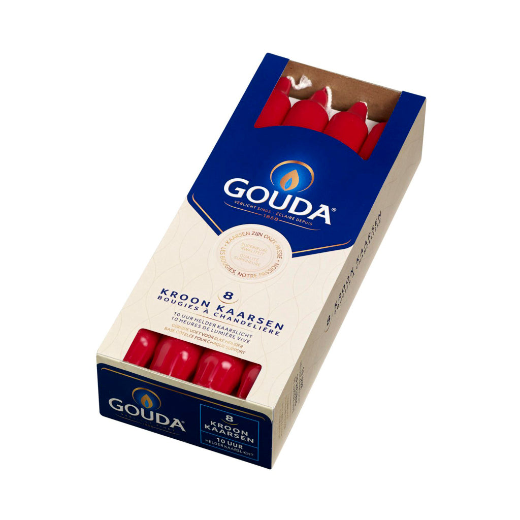 Gouda Kroonkaarsen 24 Cm 8 Stuks Robijnrood