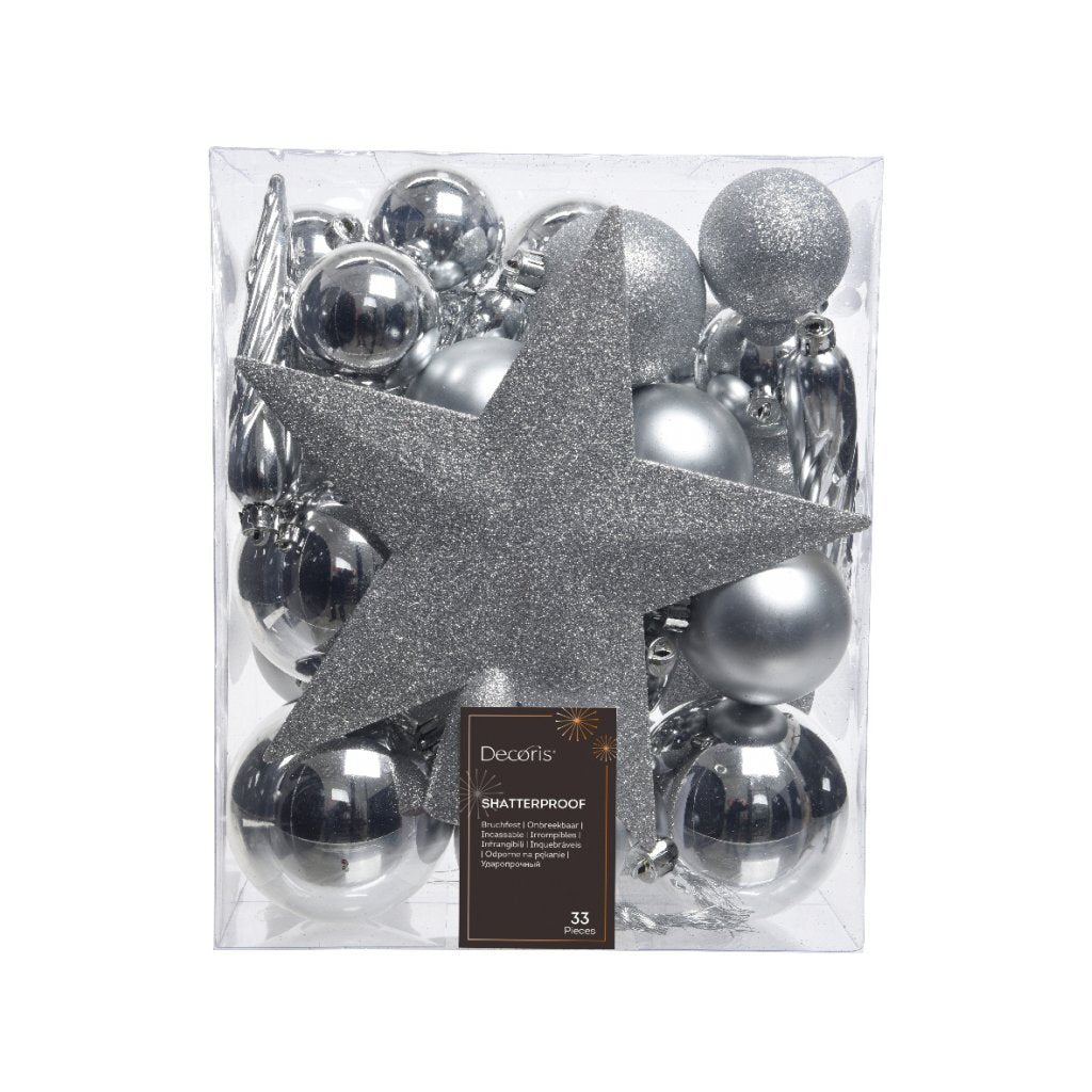 Decoris Kerstballen Mat/Glas/Glitter 33 Stuks Zilver