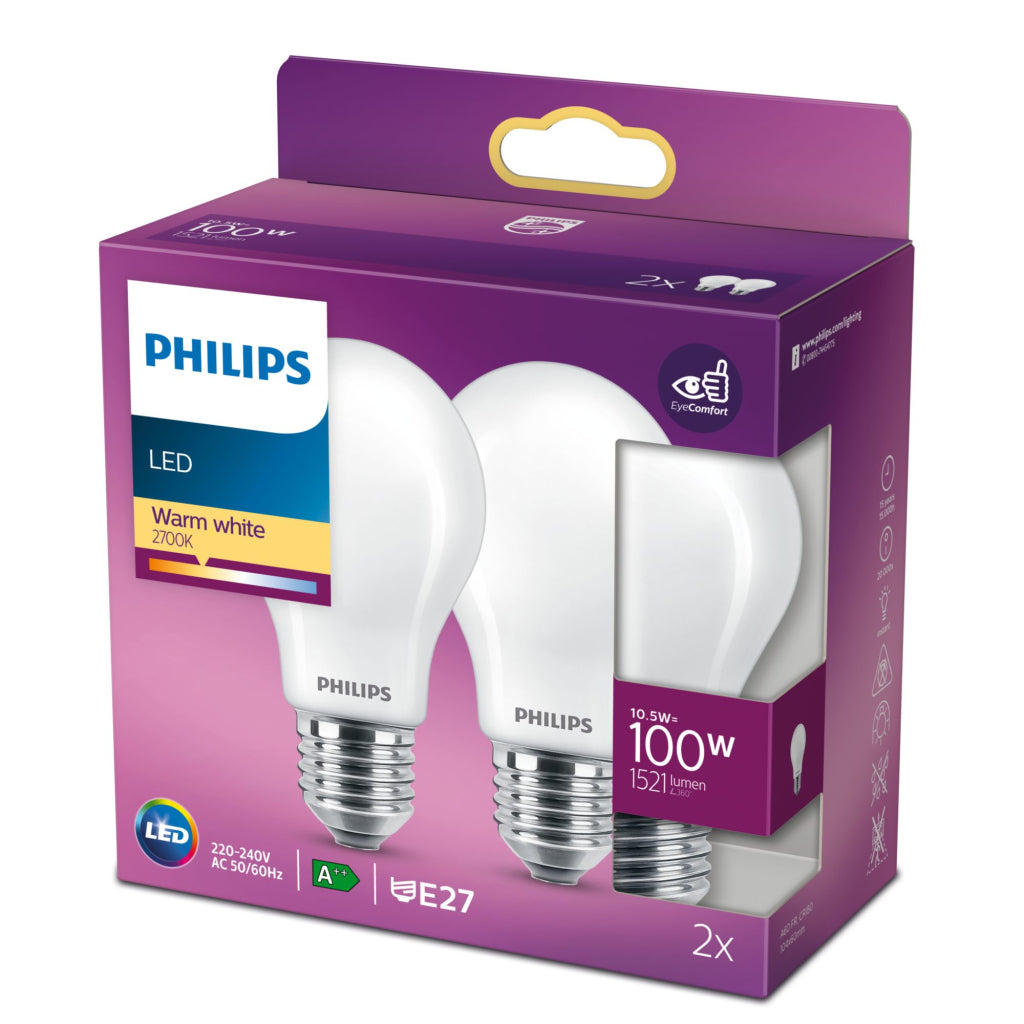 Philips Classic Led Lamp 100W E27 Warm Wit 2 Stuks