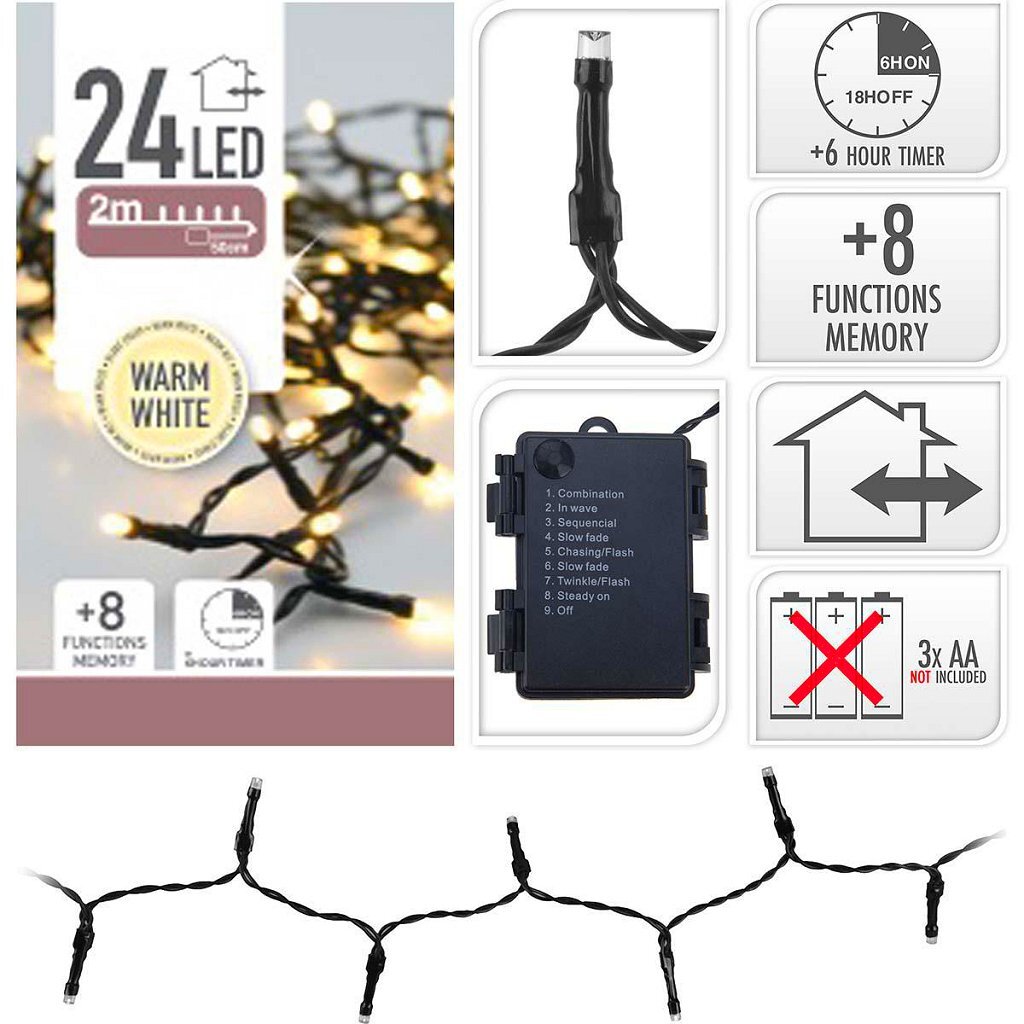 S.I.A. Batterij Kerstverlichting 7M 96 LED&#039;s IP44 + Timer Voorradig 1 - 2 werkdagen
