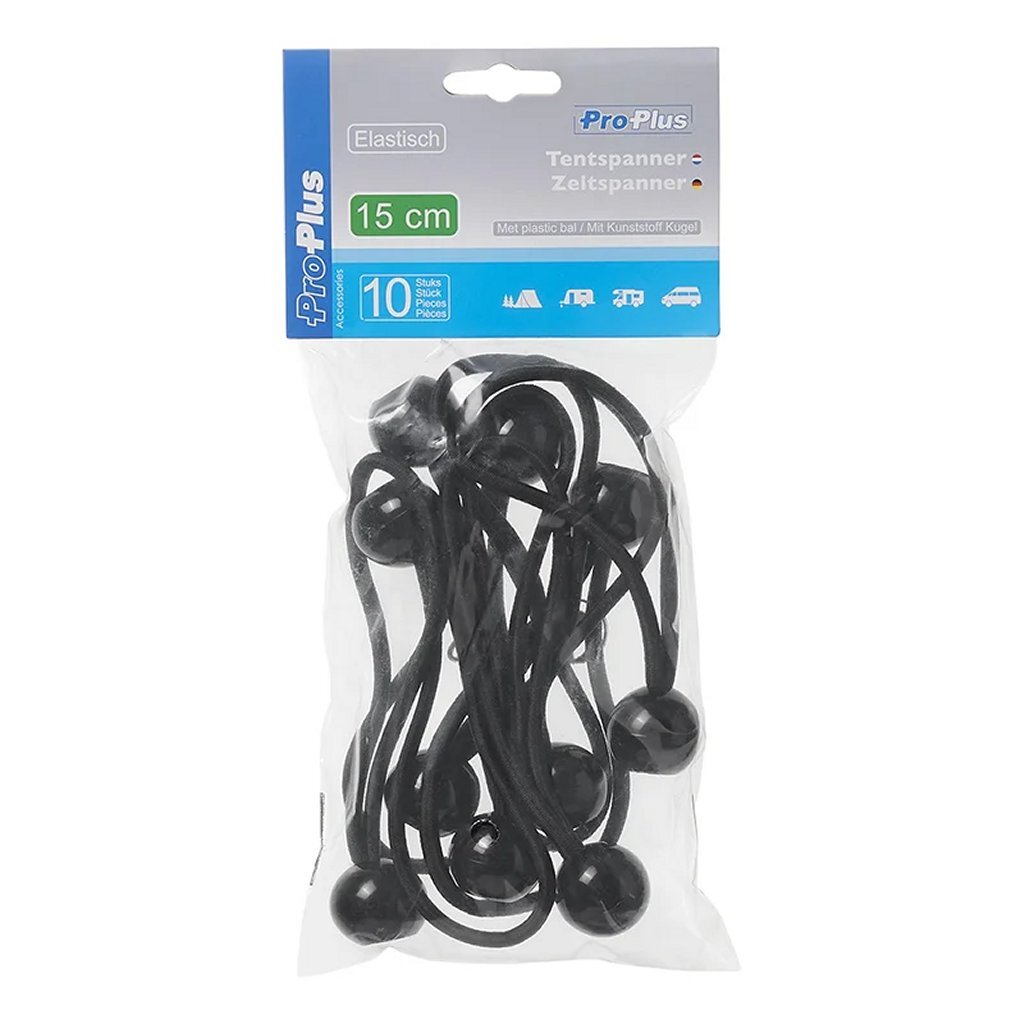 Proplus Tentspanner Elastisch 15 Cm Met Plastic Bal 10 Stuks Zwart