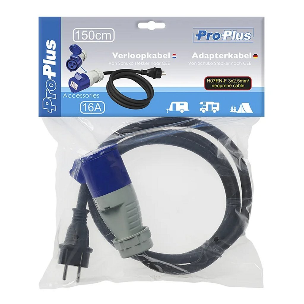 Proplus Verloopkabel Schuko Stekker-Cee 150 Cm 3X2,5 Mm&Sup2; Zwart